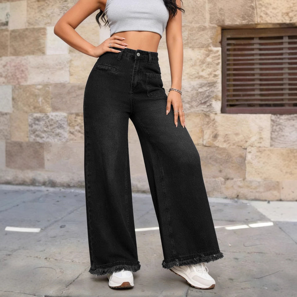 Retro Washed Distressed Raw Hem WLs Jeans HW Loose All