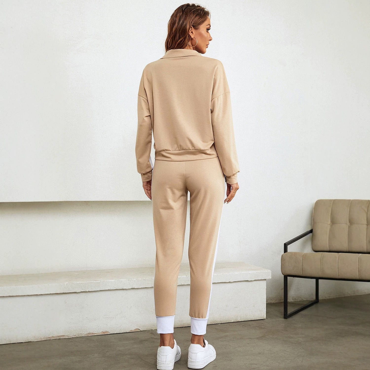 Women's Color-Block Collared Jacket Set