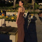 Women's White Pleated Halter Maxi Dress