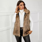 Faux Fur Stand Collar Sleeveless Vest