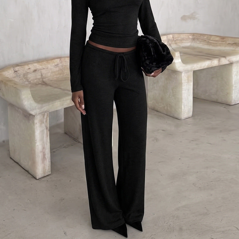 Women's Solid Wide-Leg Drawstring Pants