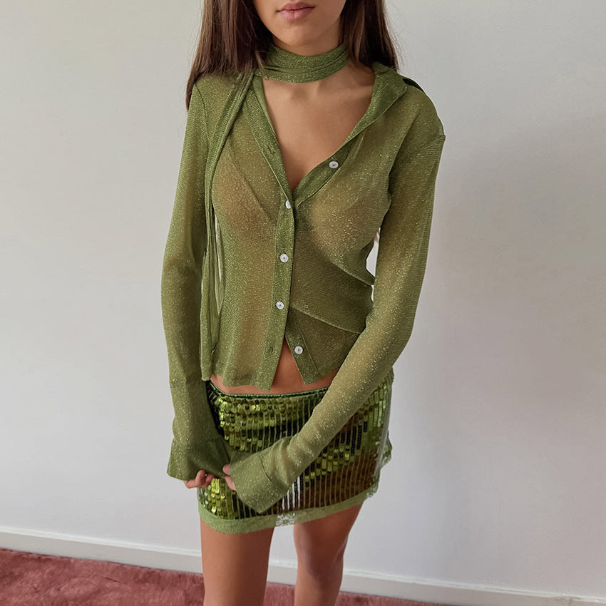 Women's Shoulder Small Decoration Long Sleeve Shirt Cardigan