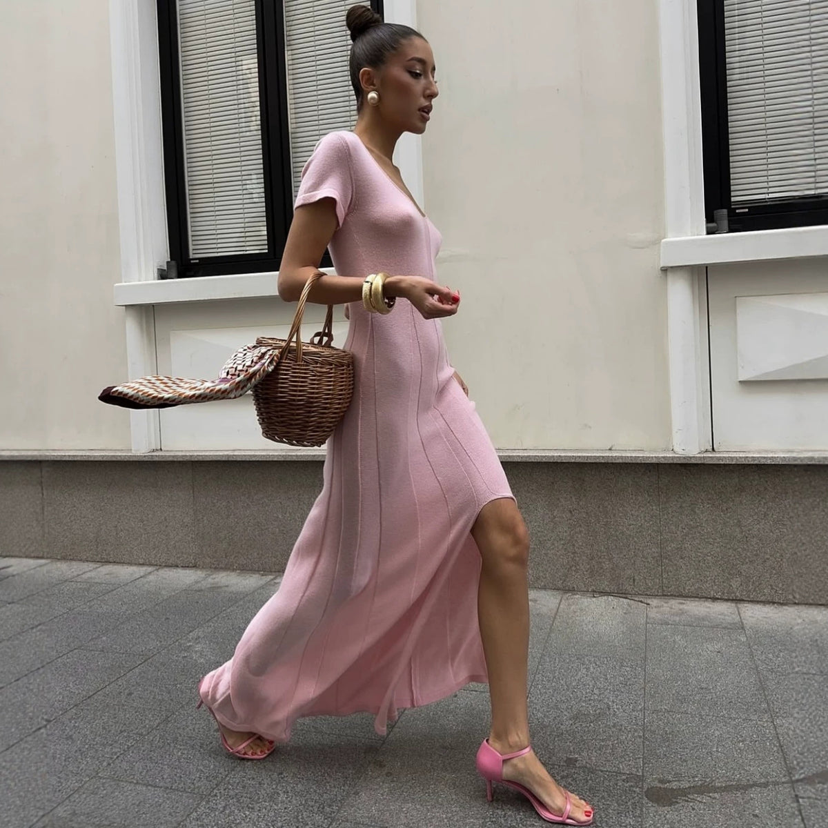 Women's Striped Knit Midi Dress