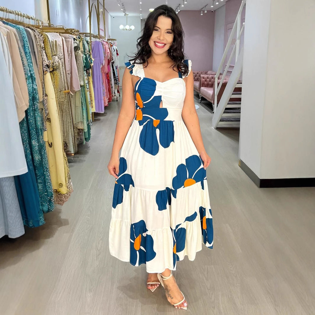 Printed Flutter-Sleeve Summer Dress