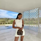 White Crew-Neck Sleeveless Bodycon Mini Dress