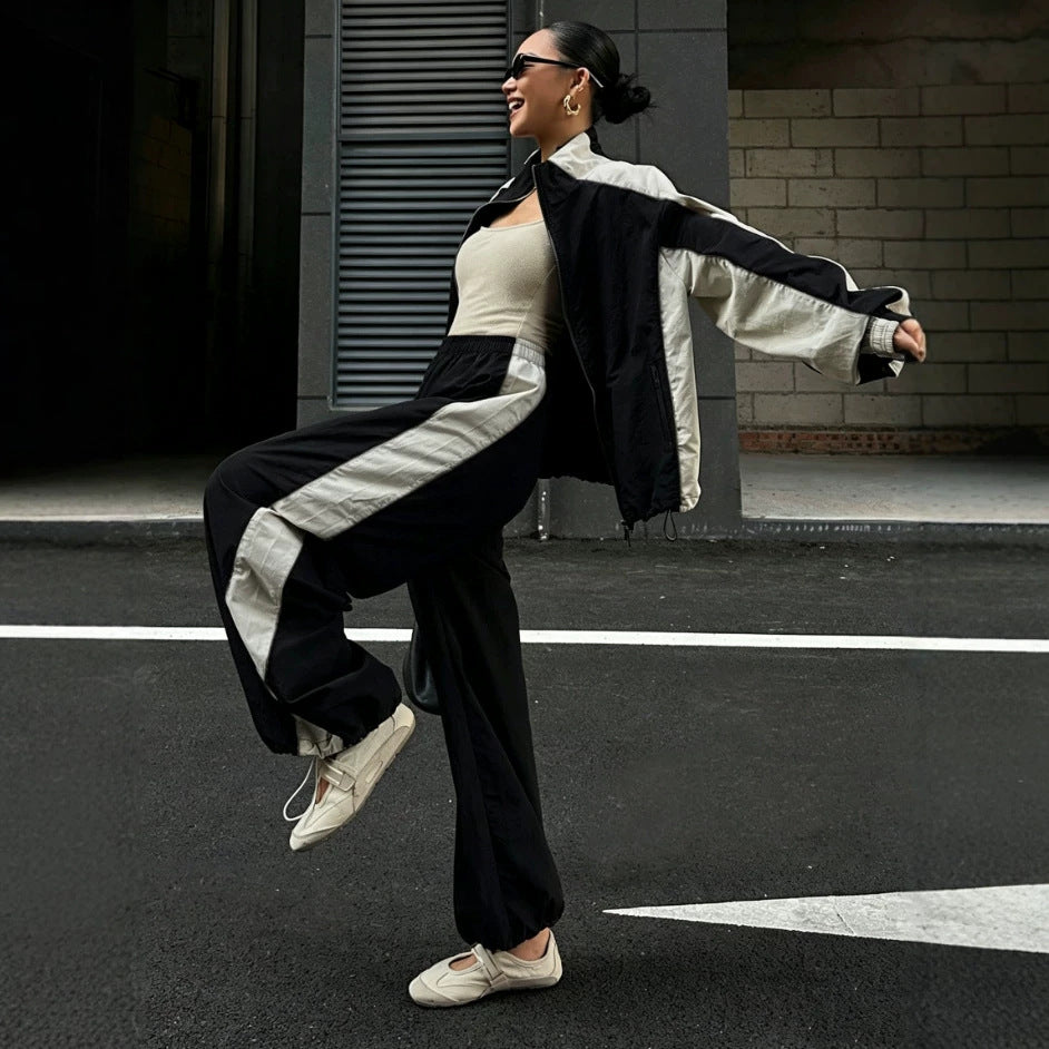 Women's Color-Block Zip-Up Top & Trousers Set