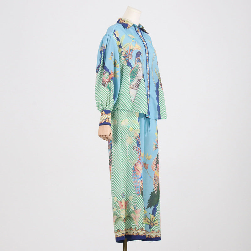 Women's Floral Shirt and Wide-Leg Pants Set