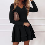 Women's Long Sleeve V-Neck A-Line Mini Dress