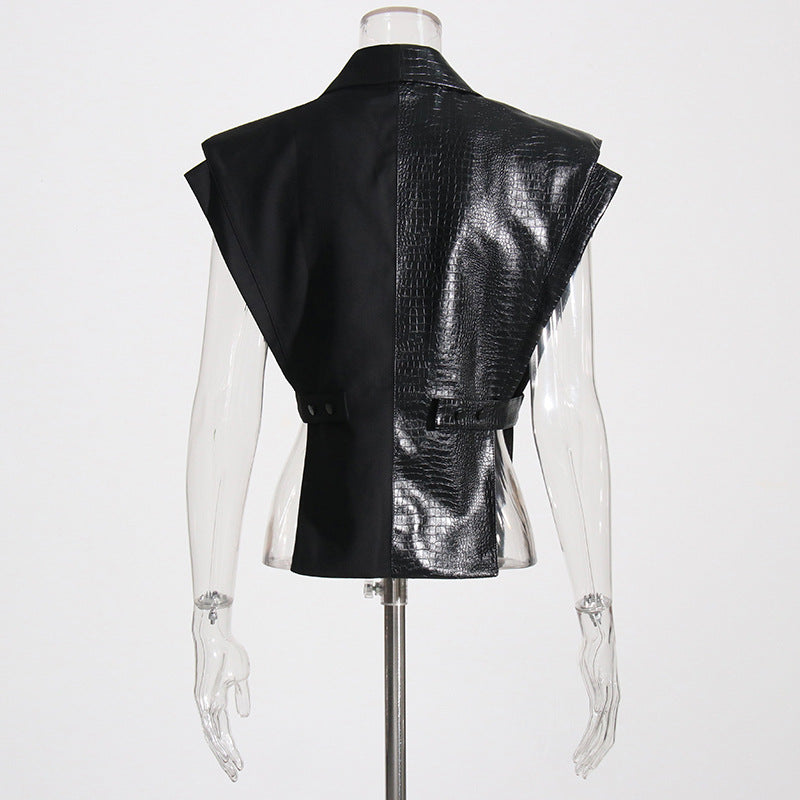 Crocodile Pattern Leather Blazer Vest