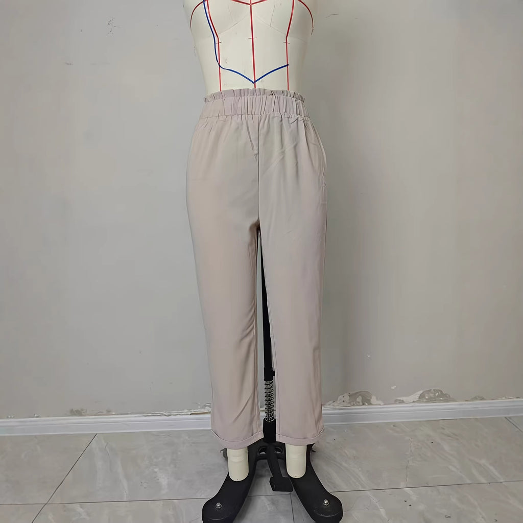Casual Pants Women Spring Summer Women's Plus Size Women's Clothing Office Pleated High Waist Straight-Leg Pants
