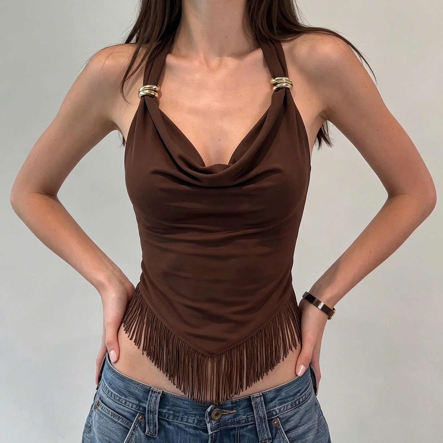 Women's Halter Spaghetti-Strap Ring-Detail Vest Top
