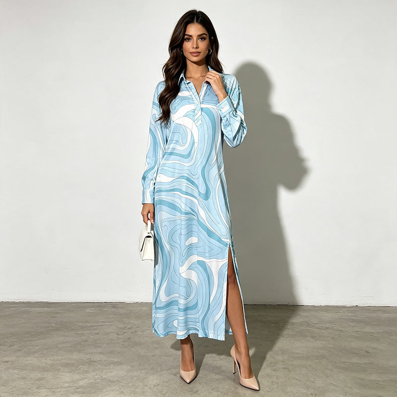 Women's Long-Sleeve A-Line Maxi Maxi Dress