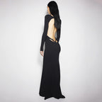 Women's Crew-Neck Cutout Backless Long-Sleeve Bodycon Maxi Dress