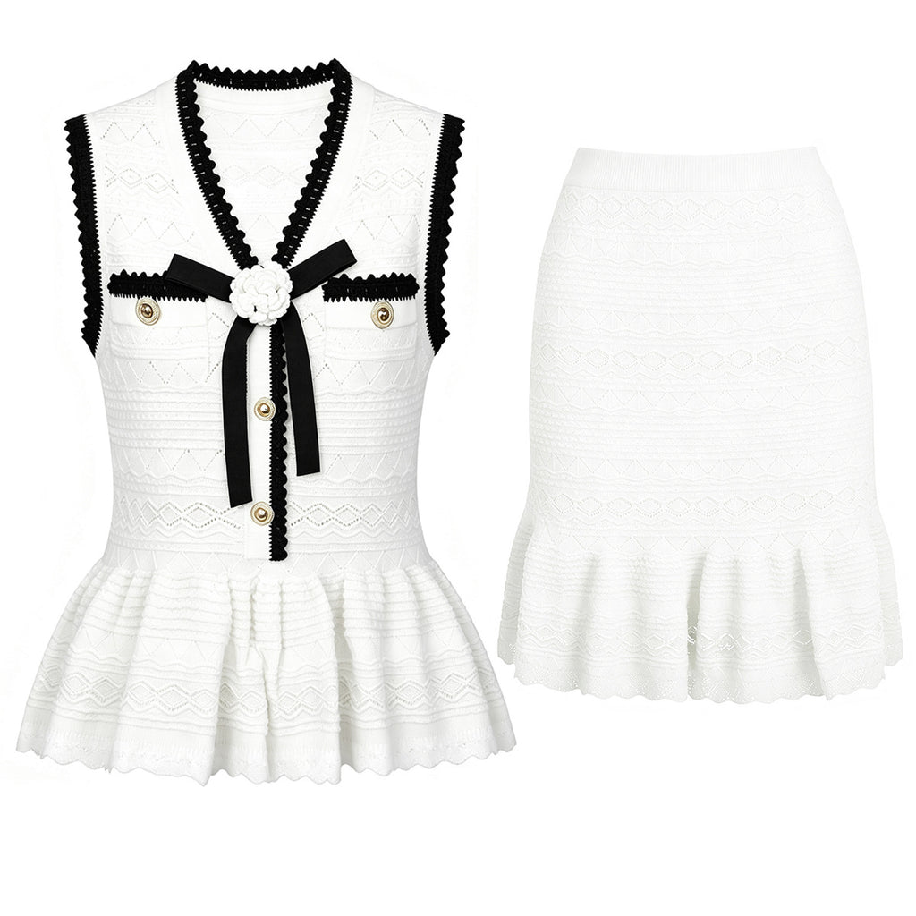 White Top Two-Piece Overskirt Suit