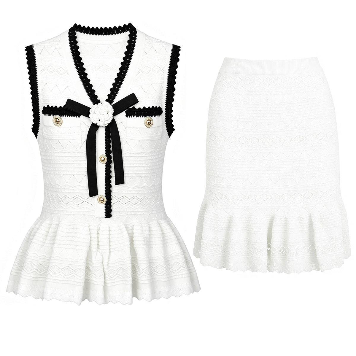 White Top Two-Piece Overskirt Suit