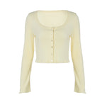 Summer Casual Wild Short Cardigan Button Long Sleeve Top