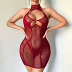 Women's Fishnet Halter Cutout Jumpsuit