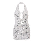 Nightclub Sequin Decorative Plush Backless Dress