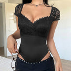 Women's Lace Square Neck Short Sleeve Jumpsuit