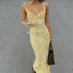 Floral Backless Ruffled Bodycon Maxi Dress