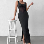 Mesh Cami Backless Split Maxi Dress