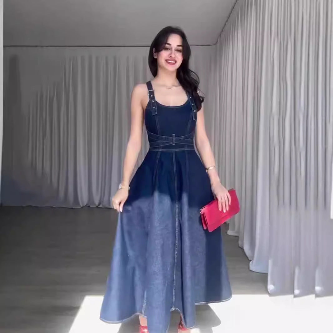 Summer Detachable Shoulder Strap Backless Design Waist Slim Fit Maxi