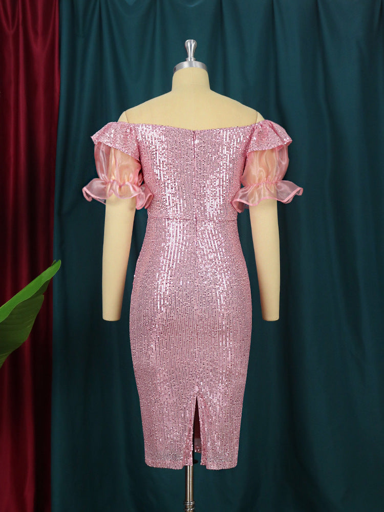 Women's Aomei Off-Shoulder Sequin Party Back Slit Dresses Dress