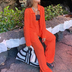 Clothes Solid Color Straight Leg Pants Knit Two-Piece Set