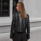 Women's Black Faux Leather Buckle Jacket