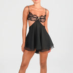 Women's Spaghetti-Strap Chiffon Lace Cutout Backless A-Line Mini Dress