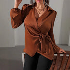 Women's Satin Lace Up Blouse