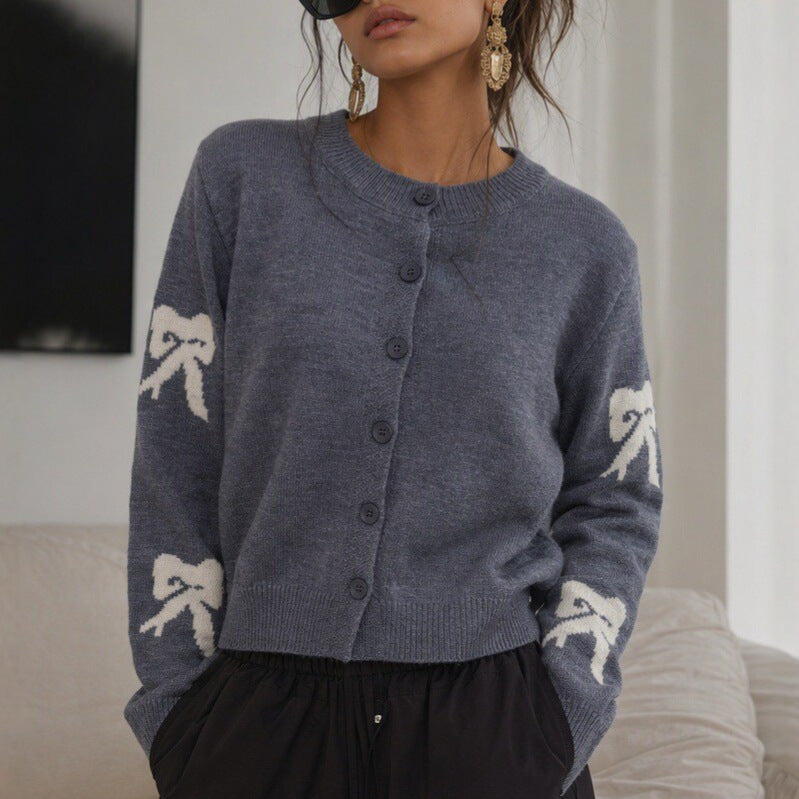 Women's Bow Jacquard Knit Cardigan