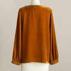 Women's Long Sleeve Base Blouse Solid Color Gold Velvet Pile Collar