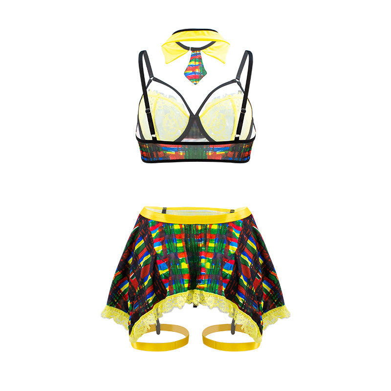 Contrast Color Split Sexy Lingerie Big Chest Small Skirt Sexy Set