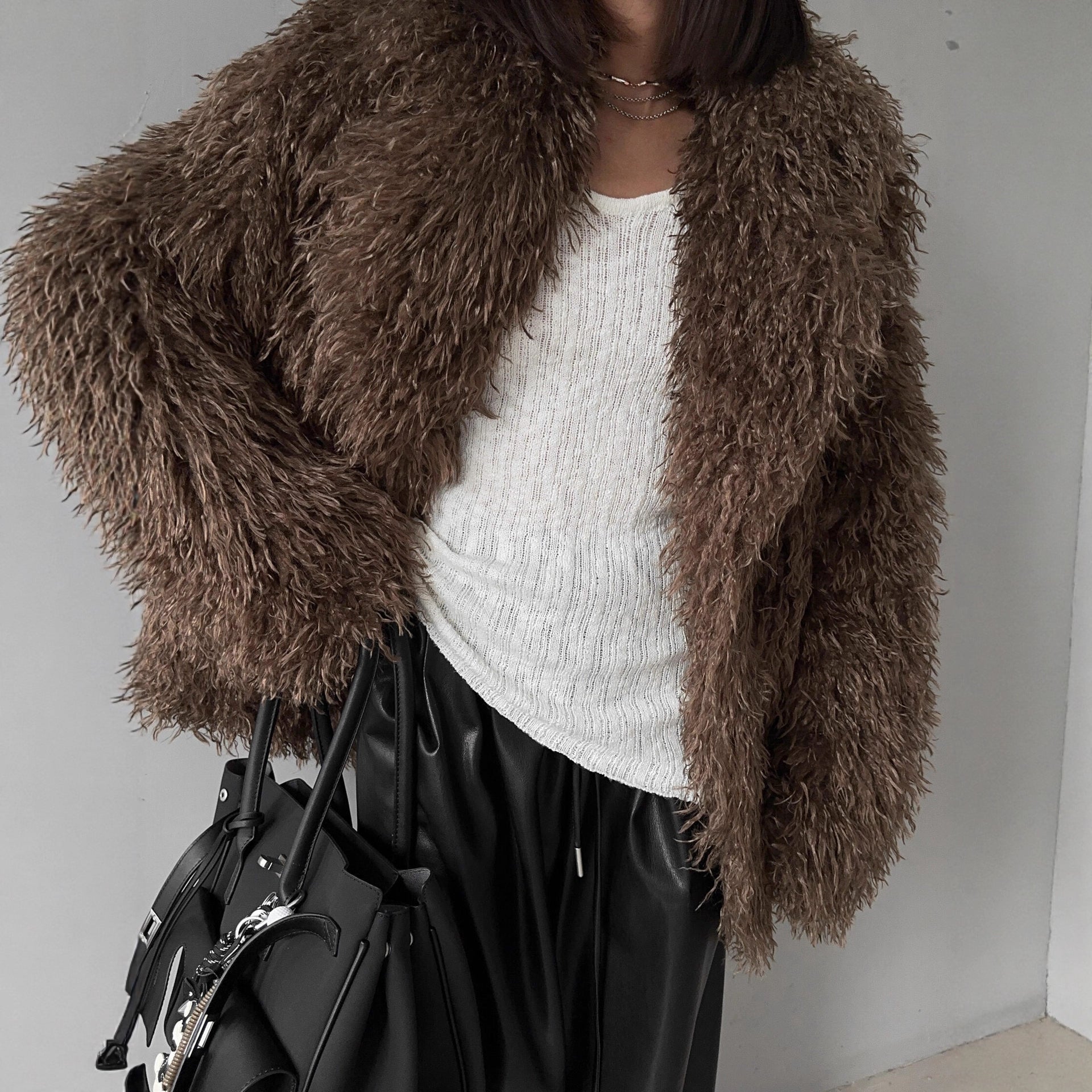 Women's Faux Leather & Faux Fur Coat