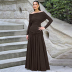 Women's 's Off-Shoulder Ruched Long-Sleeve Maxi Dress