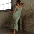 Women's Spaghetti-Strap Ruched Fishtail Maxi Dress