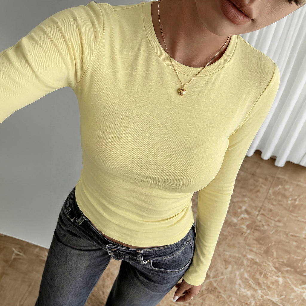 Women's Solid Long Sleeve Crew Neck Top