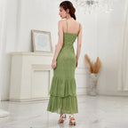 Women's Green Lace Fishtail Spaghetti Strap Party Dress