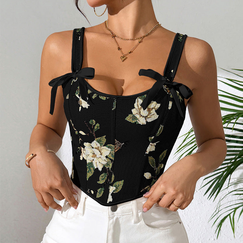Retro Floral Strap Camisole Top
