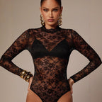 Women's Spring Lace Small Stand Collar Lace Long Sleeve Sexy Slim Fit Women Jumpsuit