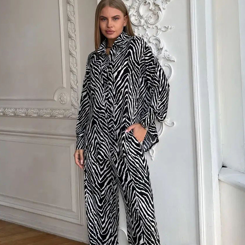 Striped Printed Long Sleeves Trousers Home Wear Two Piece Set Casual Cardigan Comfortable Suitable for Daily Wear Women