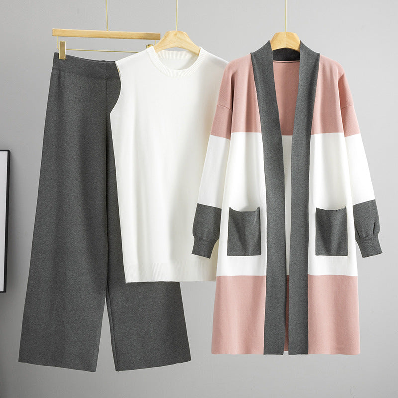 Women's Autumn Winter Knitting V-Neck Cardigan Bottoming Vest Wide Leg