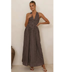 Women's Goods Polka Dot Halter Deep V Plunge Dress Vacation Dress