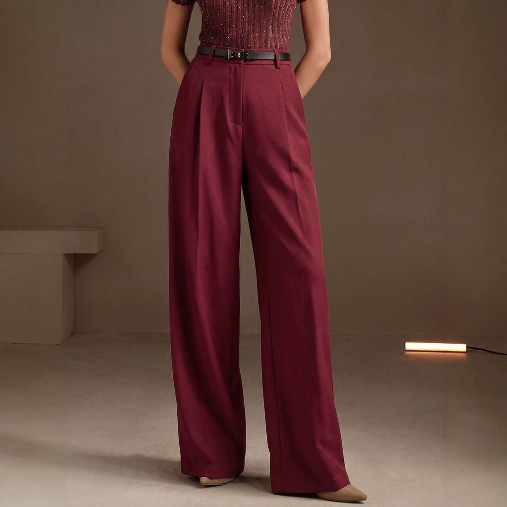 Summer Office Straight Old Money High Waist Drooping Casual Work Pant High Sense Wide Leg Slimming Women Pants（No Belt）