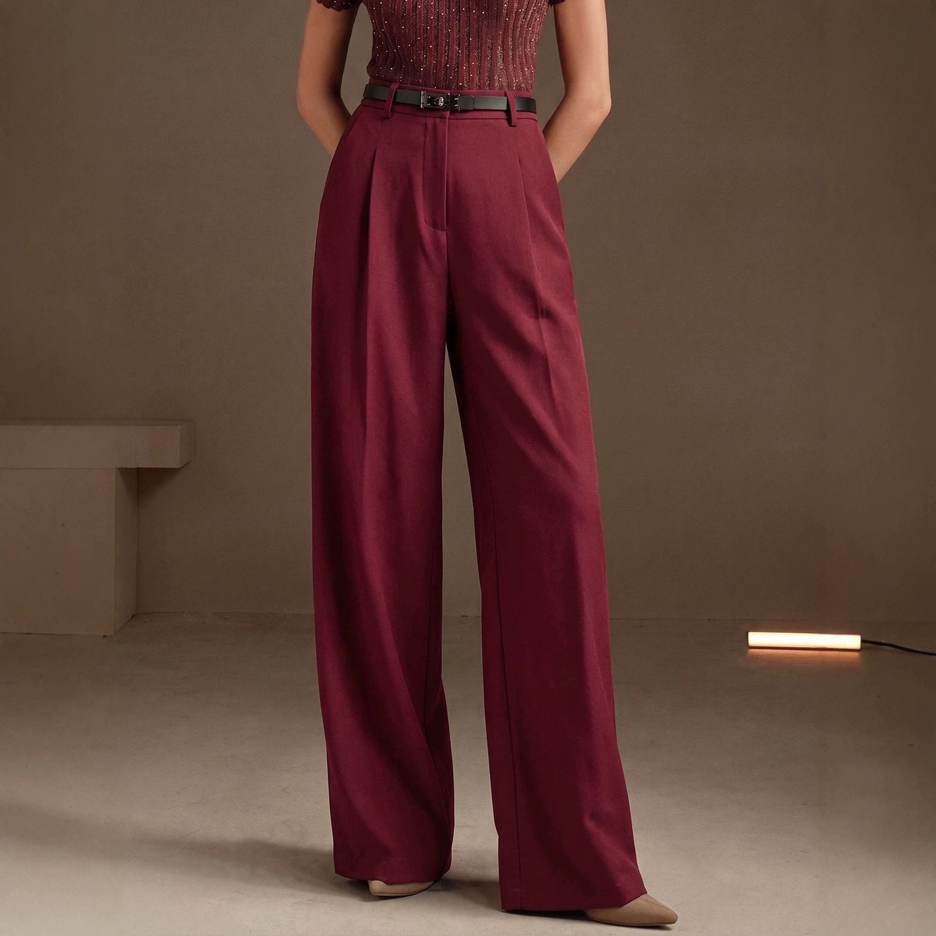 Summer Office Straight Old Money High Waist Drooping Casual Work Pant High Sense Wide Leg Slimming Women Pants（No Belt）