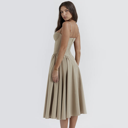 Dress Women's V-Neck Strap Midi Dress Waist Tight Slim Backless Dress for Women