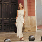 Women's Linen High-Waisted Sleeveless Top and Skirt Two-Piece Set
