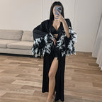 Spring Summer Black Satin Cardigan Lace up Nightgown