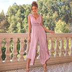Sleeveless Jumpsuit Wrap V neck Elegant Formal Casual One Piece